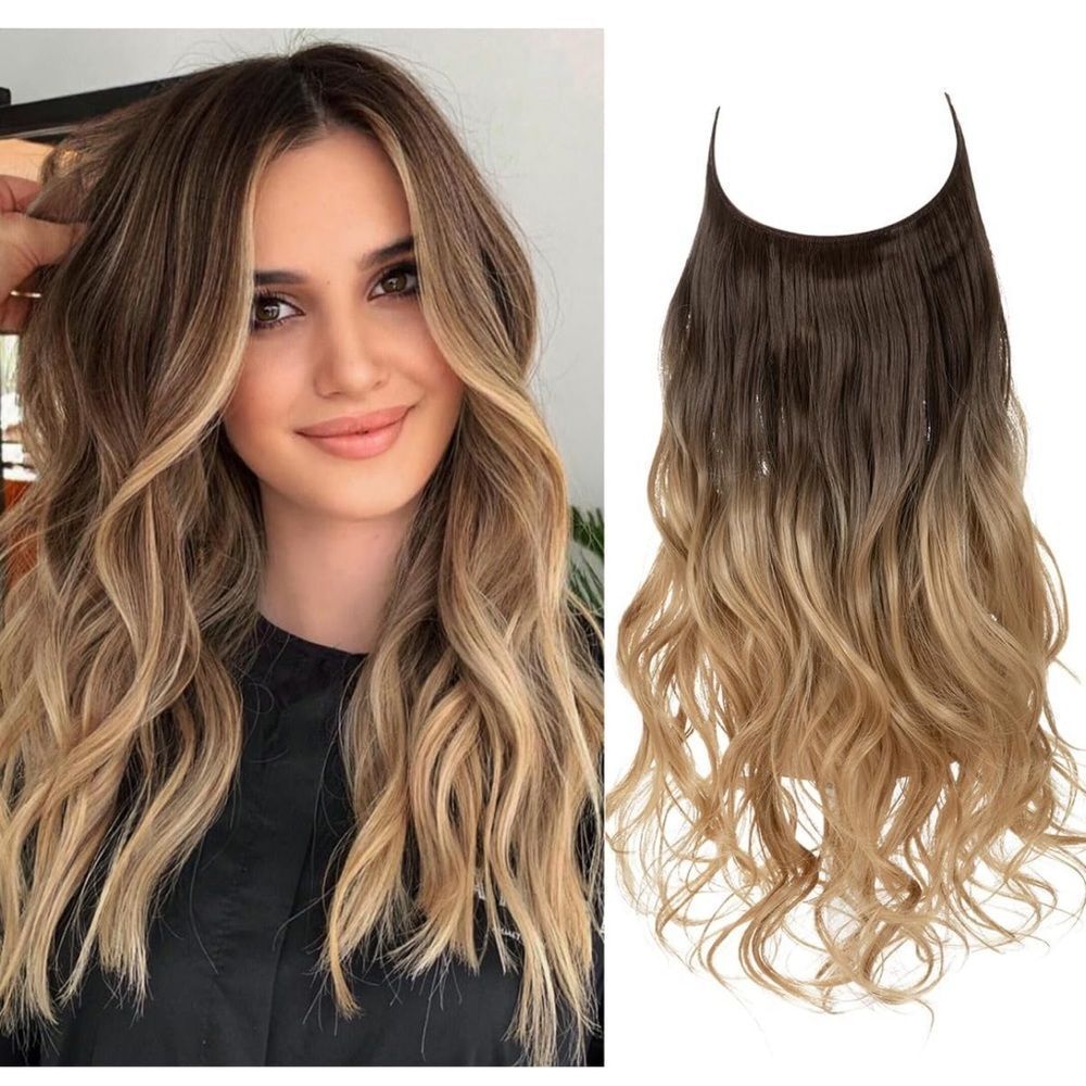 Wavy Curly Hair Extensions Halo Pale Ash Blonde Long halo extension - Picture 3 of 7